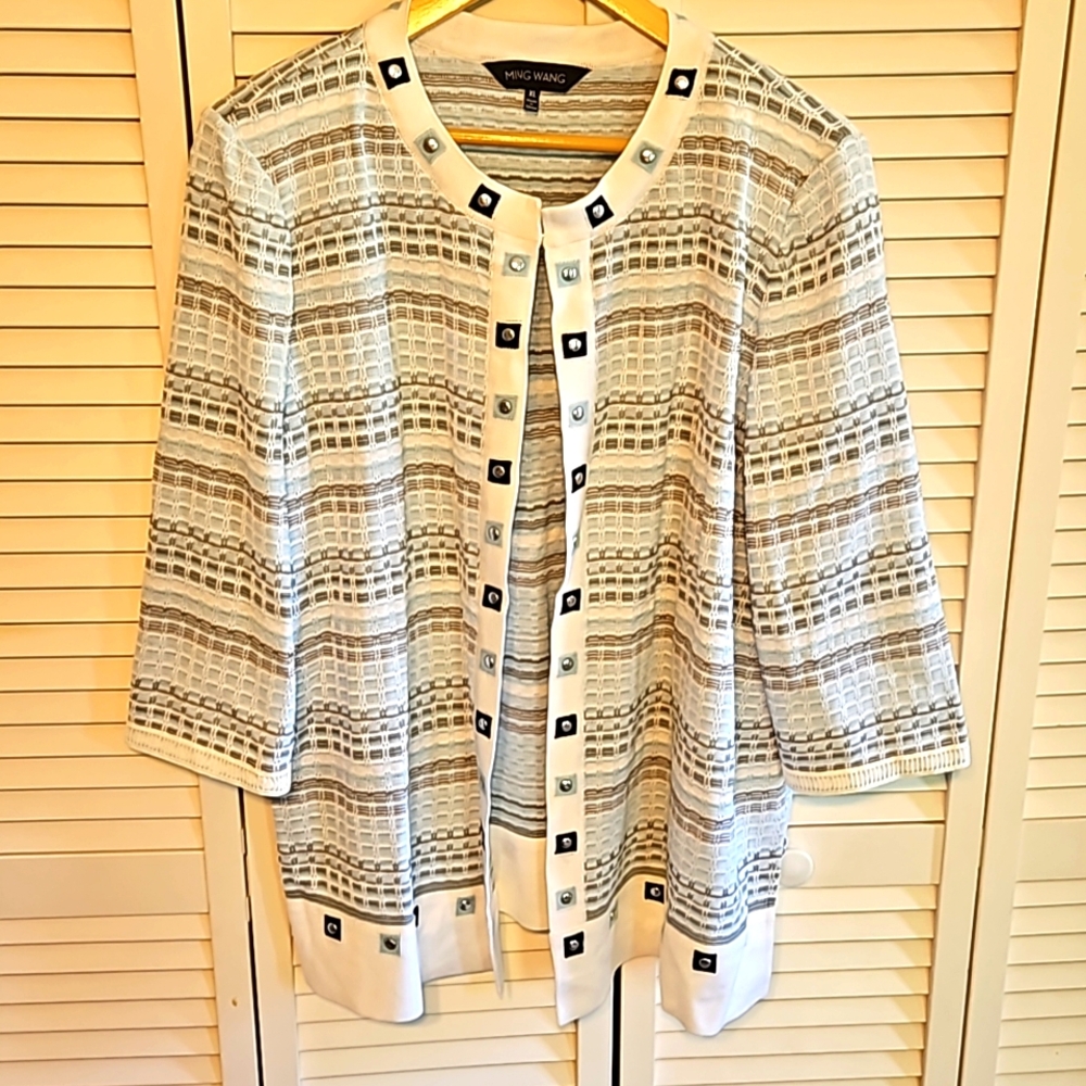 Ming Wang Light Blues/Gray's Stripped Sweater XL